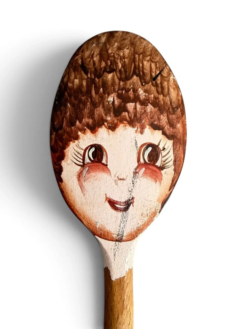 Vintage Set of 5 Hand Painted Wooden Spoons Folk Art Whimsical Character Faces